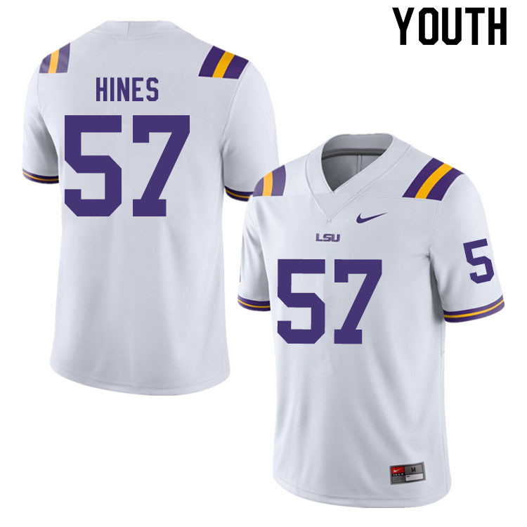 Youth #57 Chasen Hines LSU Tigers College Football Jerseys Sale-White